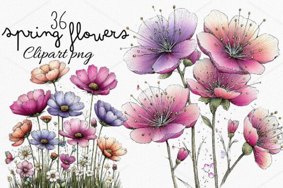 Download Whimsical Spring Flowers Clipart Bundle - Flowers Collection