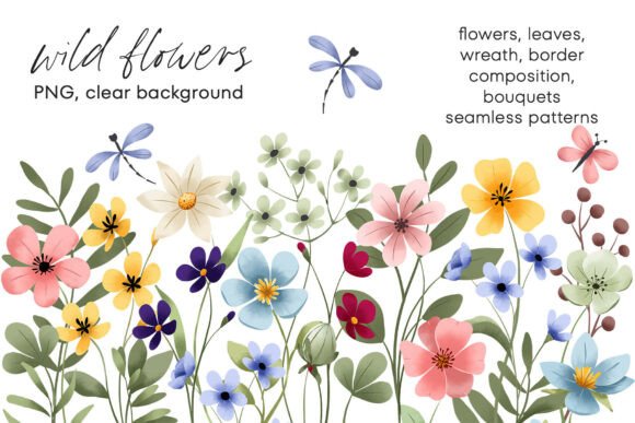 Download Wild Flowers, Butterflies and Dragonfly. - Flowers Collection
