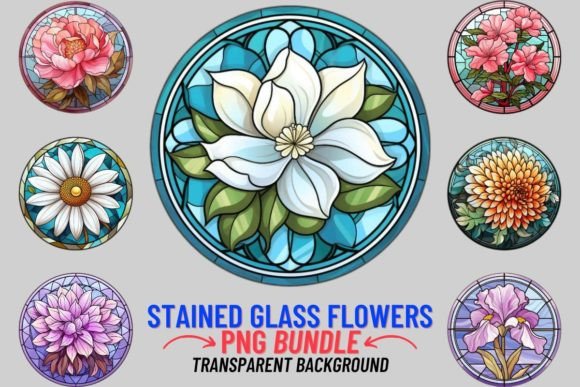 Download Stained Glass Flowers Sublimation Bundle - Flowers Collection
