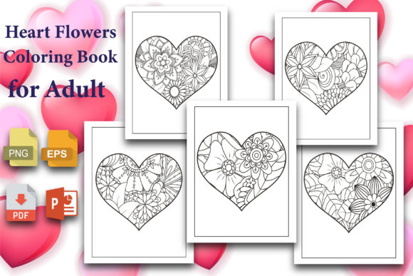 Download Heart Flowers Coloring Book for Adult - Flowers Collection